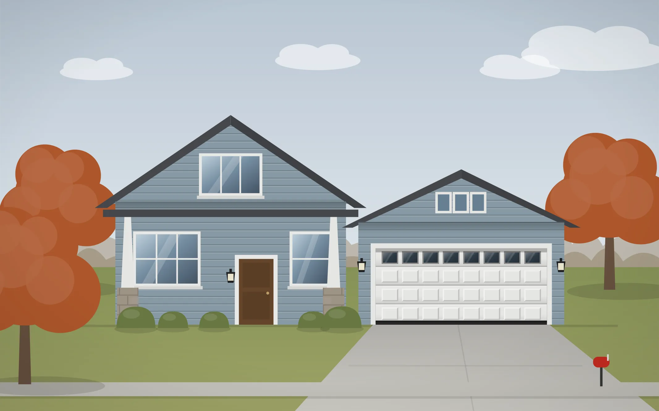 Illustration of a craftsman home with a white raised-panel garage door in Arrowhead, IL