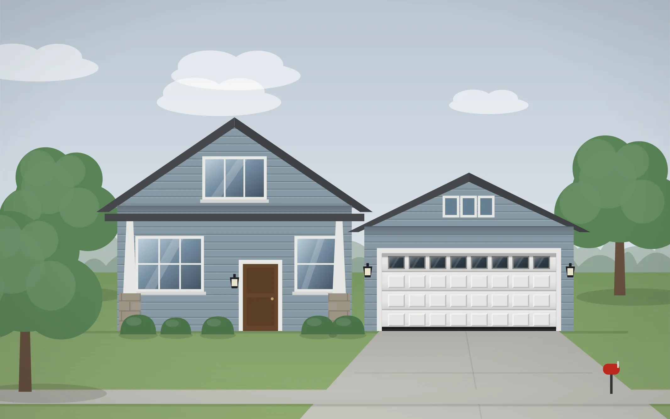 Illustration of a craftsman home with a white raised-panel garage door in Bensenville, IL