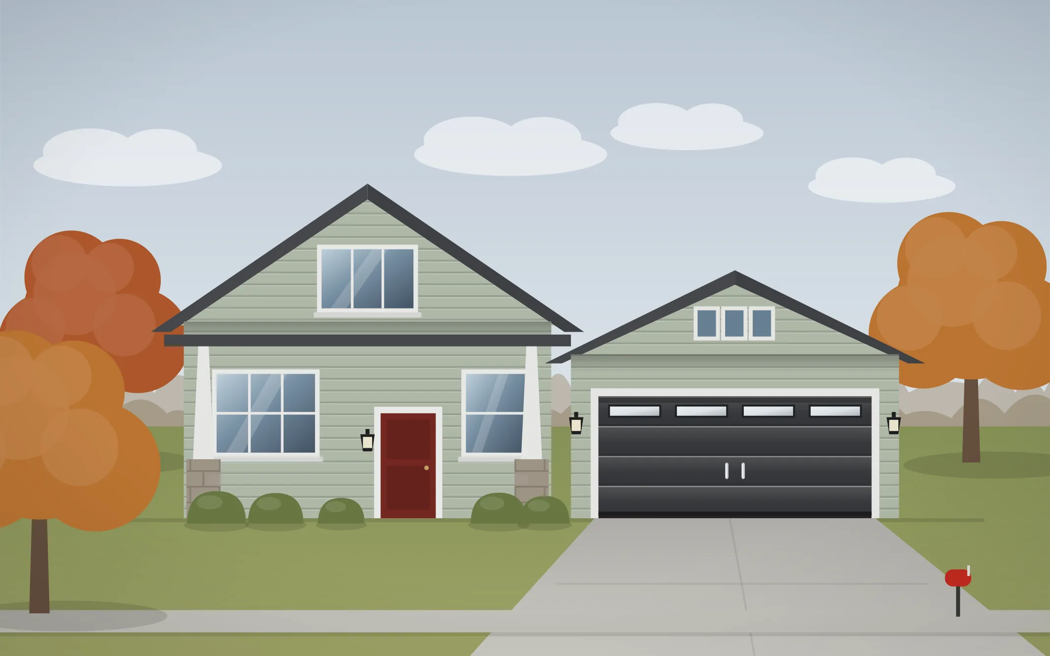 Illustration of a craftsman home with a charcoal modern garage door in Bloomingdale, IL