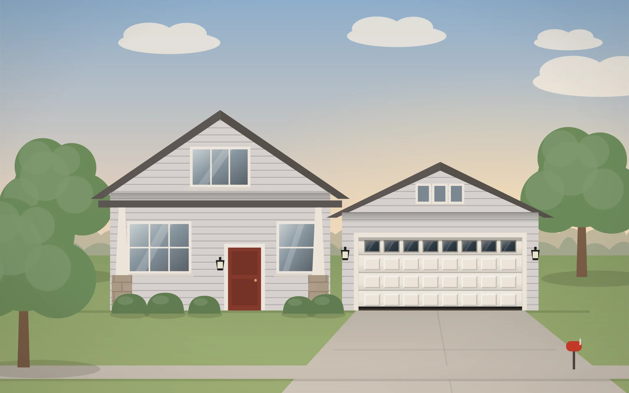 Illustration of a craftsman home with a white raised-panel garage door in Brookfield, IL