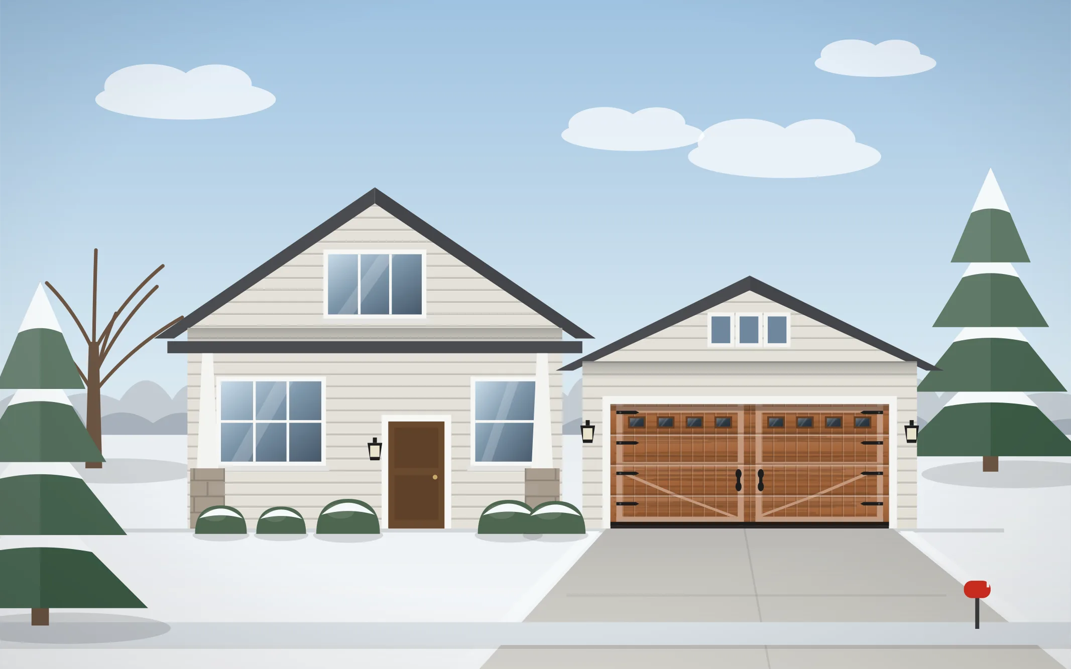 Illustration of a craftsman home with a cedar carriage-house garage door in Carpentersville, IL