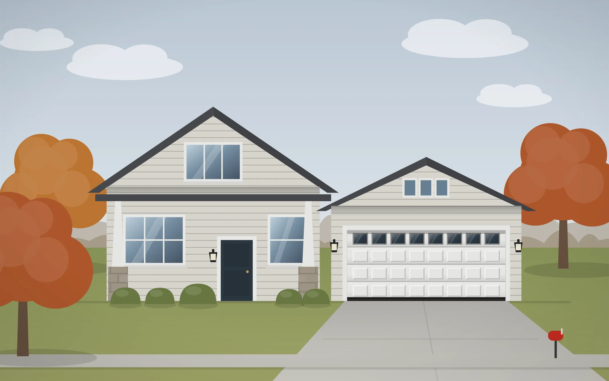 Illustration of a craftsman home with a white raised-panel garage door in Island Lake, IL
