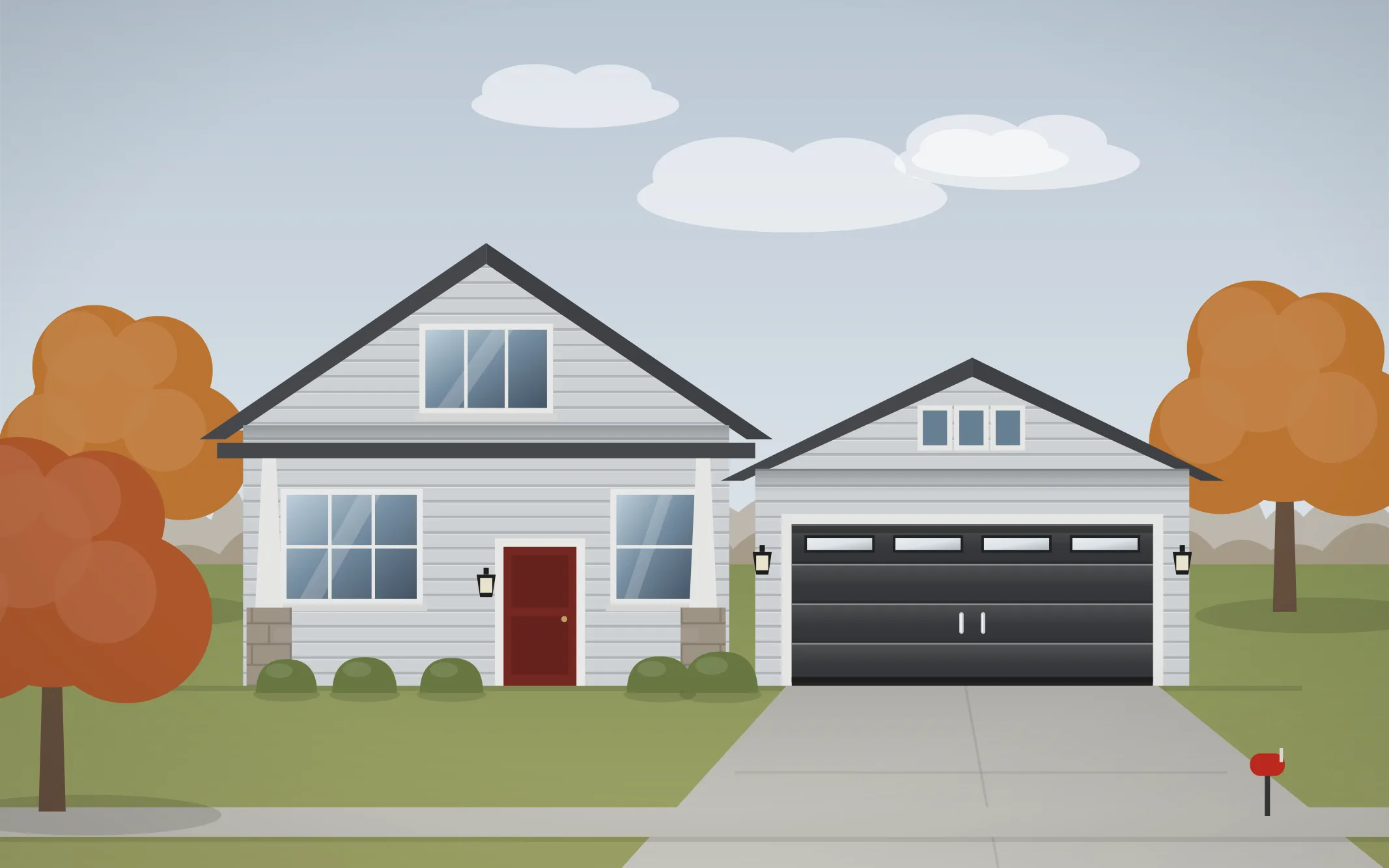 Illustration of a craftsman home with a charcoal modern garage door in Oak Brook, IL