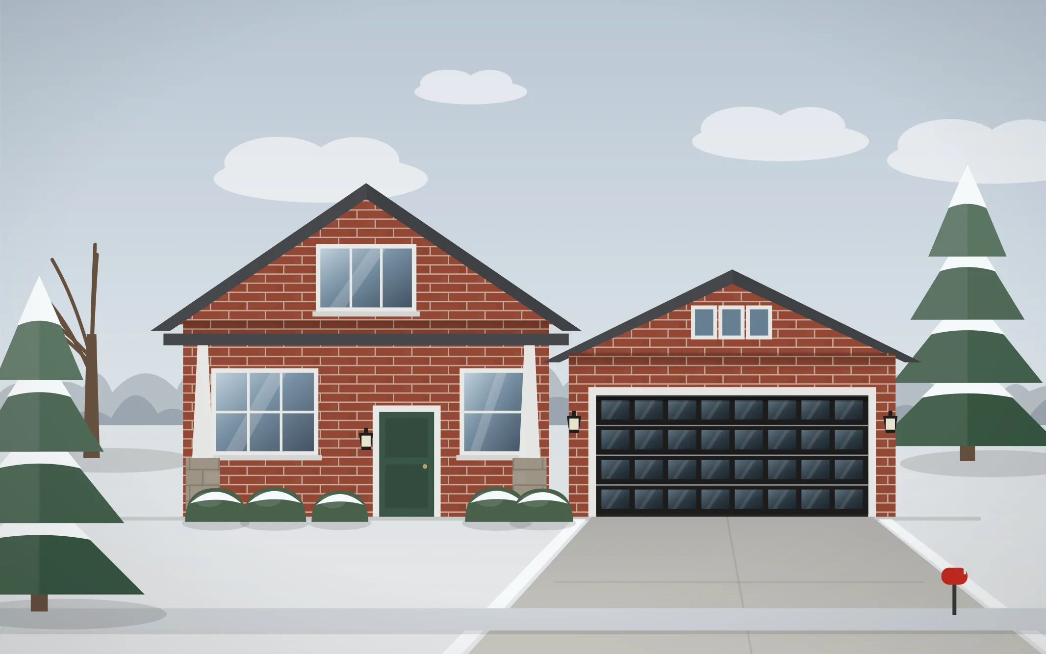 Illustration of a craftsman home with a black full-view glass garage door in Rosemont, IL