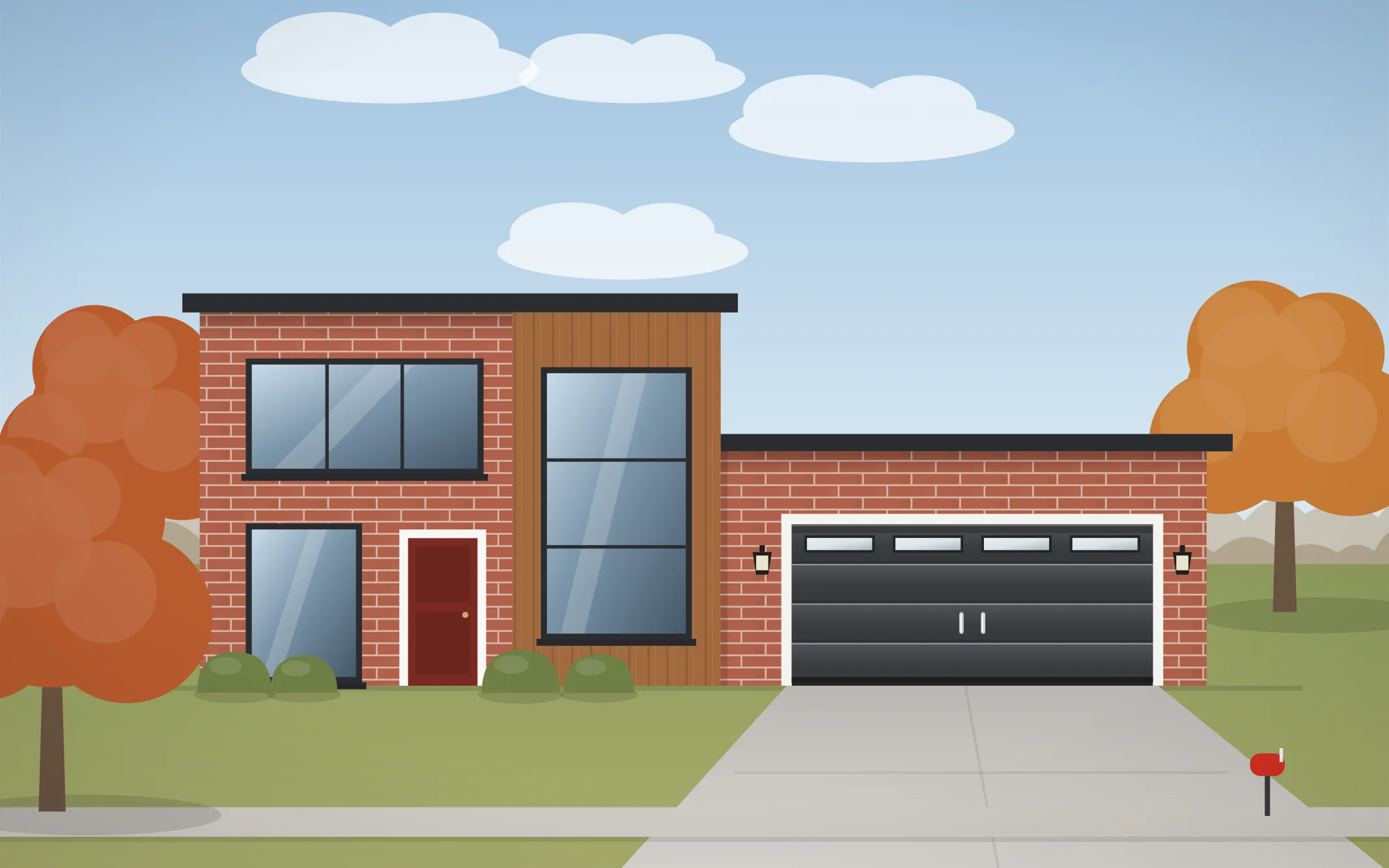 Illustration of a modern home with a charcoal modern garage door in Skokie, IL