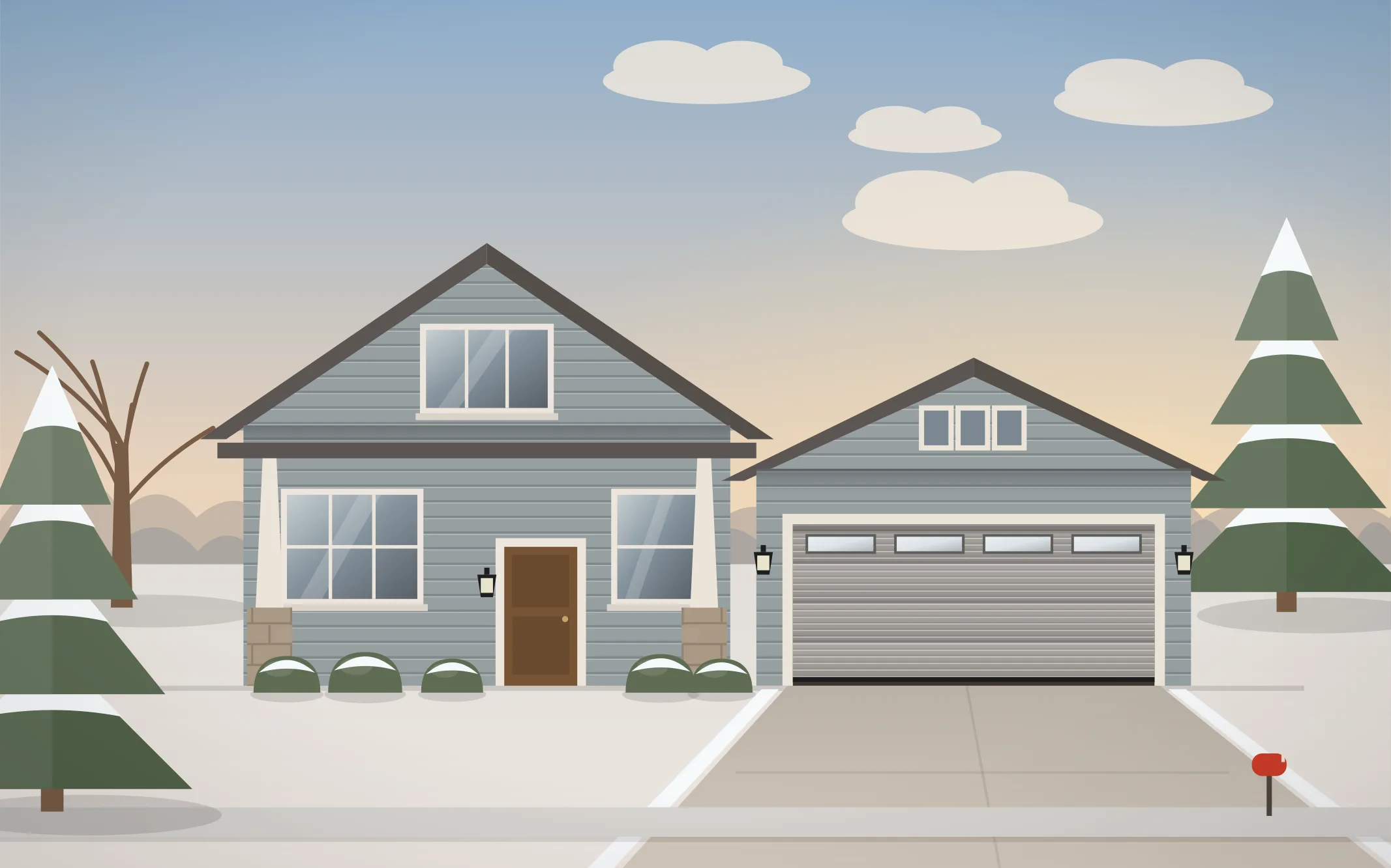 Illustration of a craftsman home with a gray ribbed garage door in Westchester, IL