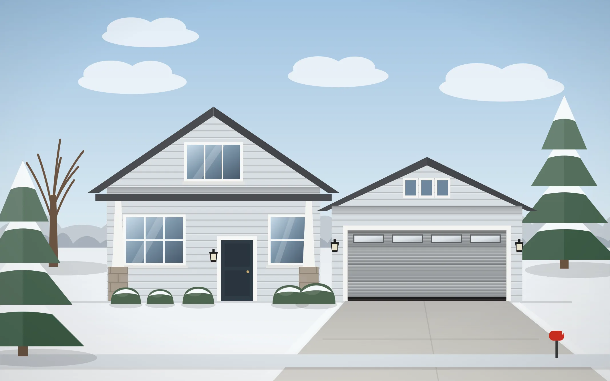 Illustration of a craftsman home with a gray ribbed garage door in Wheeling, IL